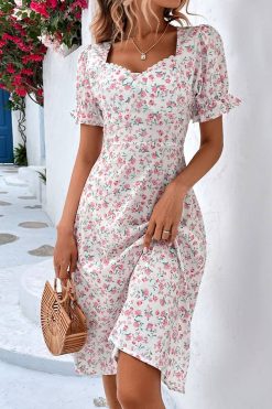 Robe Bohème Midi À Manches Courtes Robe Bohème Midi À Manches Courtes